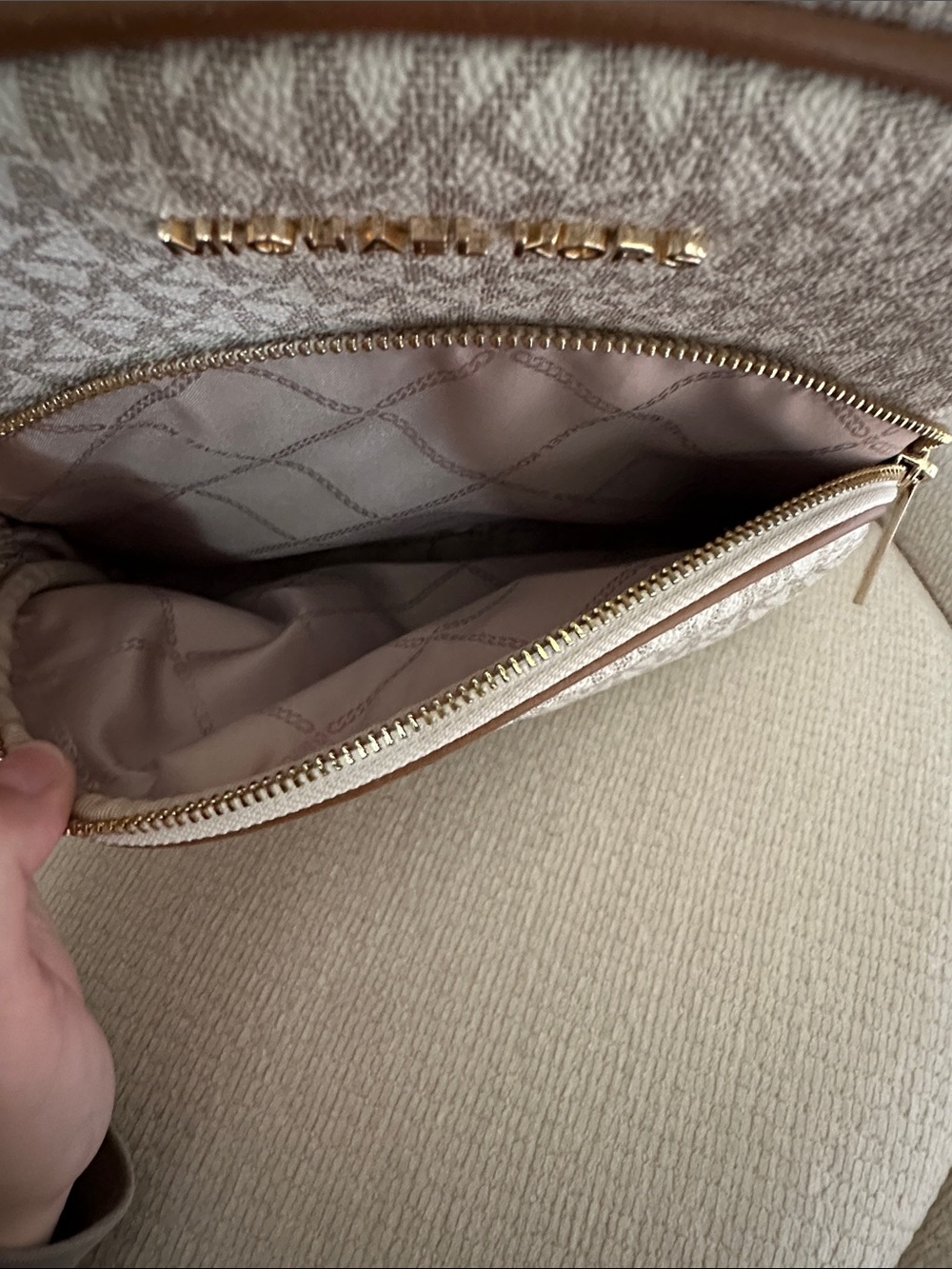 Michael Kors Cream and Brown Signature MK Backpack - Picture 3 of 5